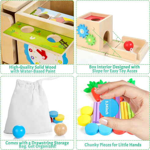 Wooden Montessori Baby Toys - 8-in-1 Play Kit with Shape Sorting, Stacking, Coin Box & More - Gift for Toddlers