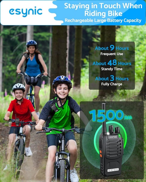 eSynic 3 Pack Kit-3 Talking-1500mAh Walkie Talkies Miles Long Range Walky Talky-Rugged Designed-Flashlight & VOX Hand