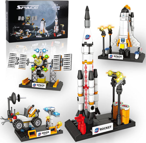 Space Exploration Shuttle Toys for Boys, STEM Aerospace Building Kit with Rocket, Space Shuttle, Moon Buggy, Satellite