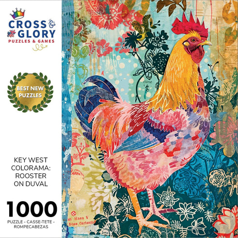 Key West Colorama: Rooster on Duval - Vibrant 1000 Piece Jigsaw Puzzle for Adults, Eco-Friendly, Challenging & Artistic, Satin-Finish, 20x27 Inches by Cross & Glory
