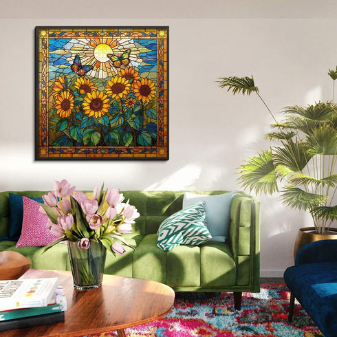 PICKFORU Stained Glass 1000 Piece Puzzles for Adults, Sunflowers and Butterfly Flower Home Decor