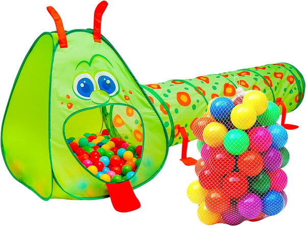 Kiddey Caterpillar Kids Play Tunnel and Tent with 50 Balls 2 Pc.
