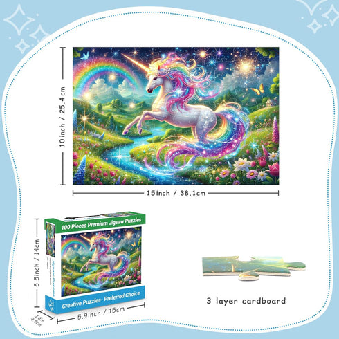 100 4-8 8-10, 100 Piece Puzzles Rainbow Unicorn Puzzle for Kids Ages Piece Jigsaw Puzzle for Adults Toddler Children