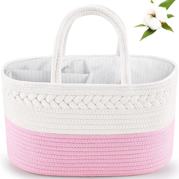 ABenkle Diaper Caddy Organizer, Boho Rustic Cotton Rope Nursery Baby Basket, Changing