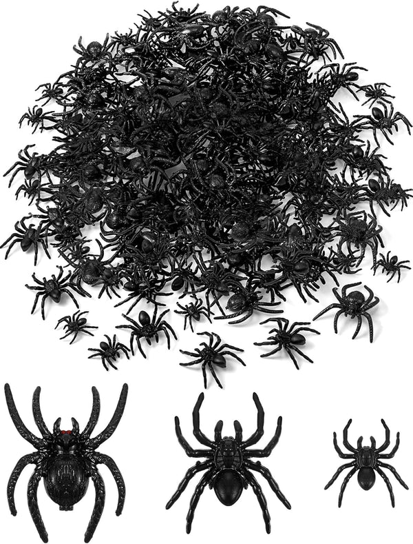3 Size Mardi Gras Black Plastic Spiders, Realistic Fake Spiders for Carnival Party Prank Props and Decorations