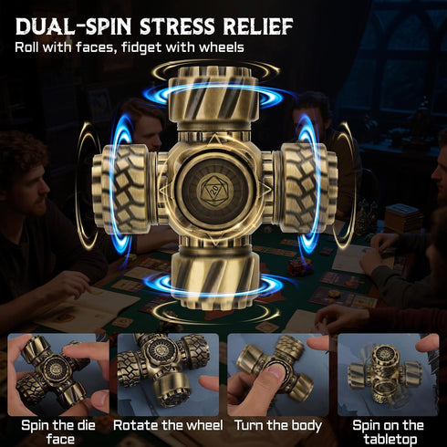 7-in-1 Set 4 DND Spinner Dice Metal Polyhedral Dice with Rotating Sides & Wheel Spinners | Stress Relief, Easy to Read