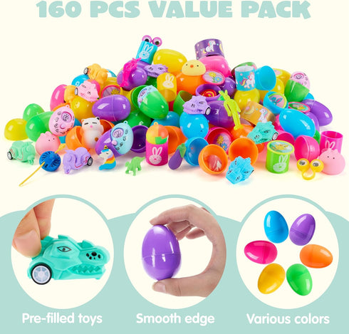 160 JOYIN PCS Prefilled Easter Eggs with Assorted Toys, Easter Stuffed Eggs for Egg Hunt Supplies, Basket Stuffers