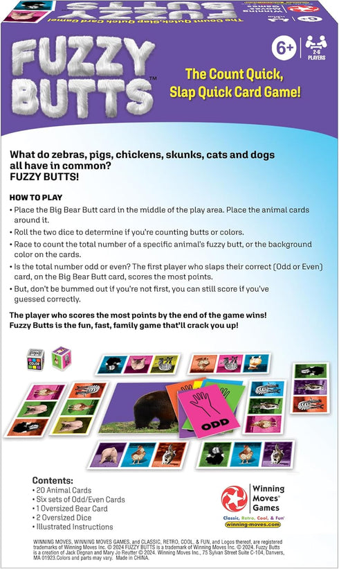 Winning Moves Games Fuzzy Butts USA, Fast-Playing Animal Themed Card Game for 2 to 6 Players, Ages 6+