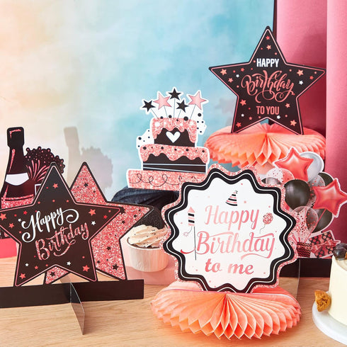 Clabby 12 Pieces Honeycomb Centerpieces Birthday Table Decorations for Women Men Anniversary Party Supplies (Rose Gold,