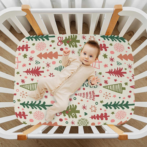 BOESI Crib Sheet, Unisex Crib Sheet, Soft and Comfortable for Standard Crib and Toddler Mattress, Christmas Tree