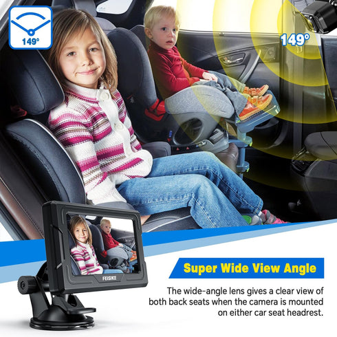 FEISIKE 4.3'' 360 149 3 Baby Car Camera, Back Seat Baby Car Camera Mirror for Crystal Infrared Night Vision, Rotation