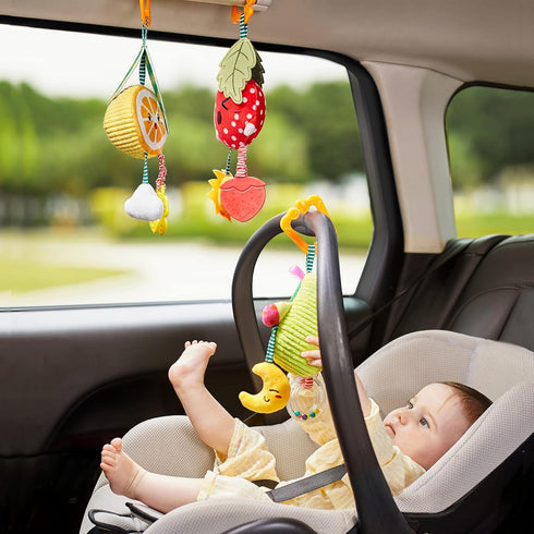 3 6 9 12 Gifts,4 Pack TUMAMA Baby Toys for Months,Hanging Fruit Rattles Avocado,Banana,Orange and Strawberry,Stroller