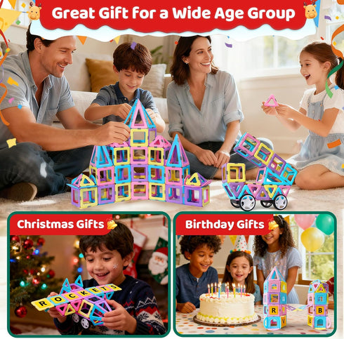 Set: 156Pcs 3+ MAGBLOCK Magnetic Building Blocks Magnetic Tiles Gifts with Car, Letter Card and Ferris Wheel, Upgrade