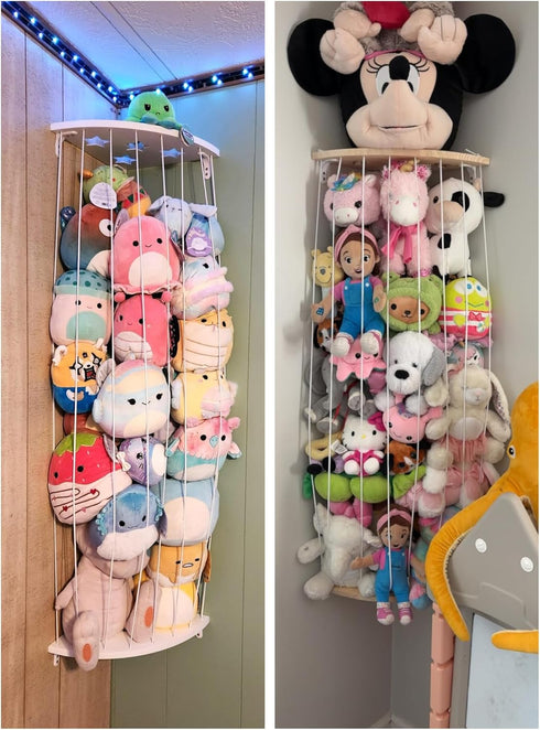WIBOND 44-71 Stuffed Animal Storage With Christmas Deco Light, Wood Corner Plush Toys Holder with Star Pattern, Height