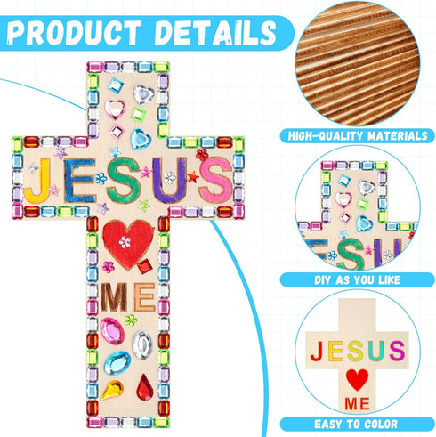 37 24 Pack 12 1 Set PullCrease Pcs Christian Easter Crafts for Kids Religious DIY Wooden Crosses Craft Kit Sunday