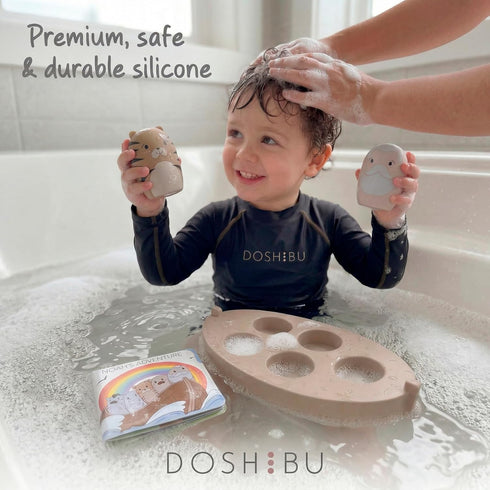 Doshibu Set 18M+ 7 Noah's Ark Silicone Floating Bath Toy for Toddlers Includes Pieces Boat Animals and Waterproof Bible