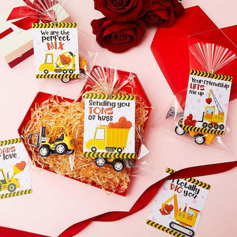 24 Set Meooeck Construction Party Favors for Kids, Cards with Small Construction Cars Vehicles Bulk for Preschool