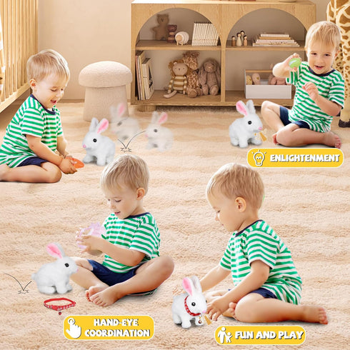 3-6 Jimate Bunny Plush with Jumping Action, Wiggling Ears, and Twitching Nose, Easter Basket Stuffers Gifts for Kids