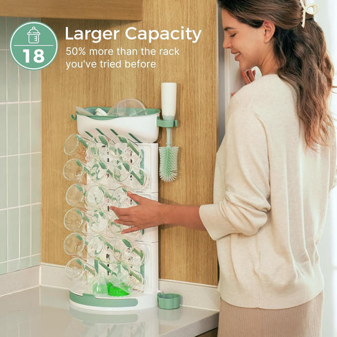 Momcozy 18 Countertop Baby Bottle Drying Rack for Bottles, Space Saving Vertical Rack for Baby Accessories & Pump