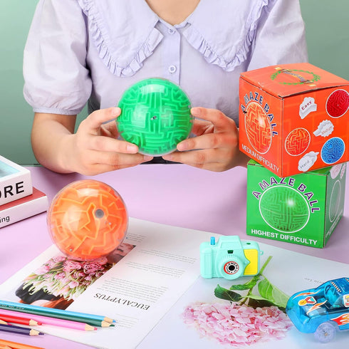 2 Pieces 3D Maze Ball Puzzle, Gravity Maze Brain Teasers, Educational Toys for Students Teens Adults (Green, Orange)