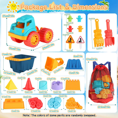 Summer Elovien Beach Sand Toys, Large Dump Truck with Bucket, Sandbox Construction Toy Sand Castle Building Kit