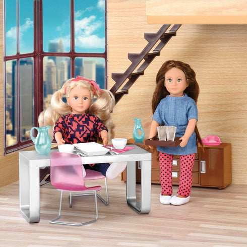 Lori Dining Room Set for Mini Dolls, Dollhouse Furniture for 6-Inch Dolls with Table & Chairs