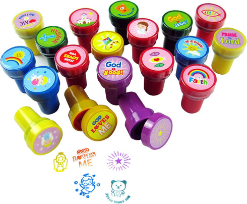 Tiny Mills 50 Pcs Religious Assorted Stampers for Kids, Religious Prizes, Carnival Prizes
