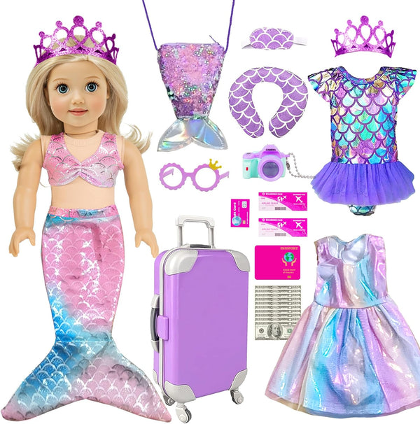 Mermaid 18 inch Doll Clothes and Doll Accessories Case Luggage Travel Play