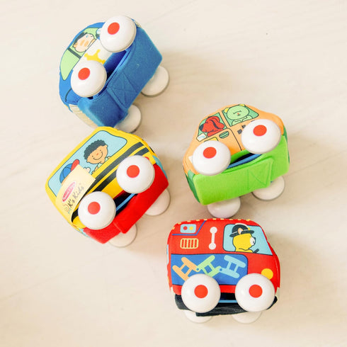 Melissa & Doug K's Kids Pull-Back Vehicle Set - Soft Baby Toy Set with 4 Cars and Trucks
