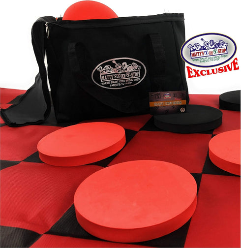 Matty's Toy Stop Deluxe Giant Checkers Game with 6" Foam Discs, 48" Game Mat and Storage Bag for Indoor/Outdoor
