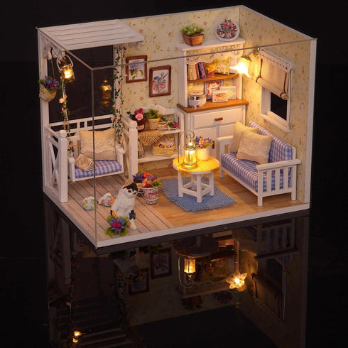 Ogrmar DIY Wooden Dollhouse Kit with LED Light & Cover