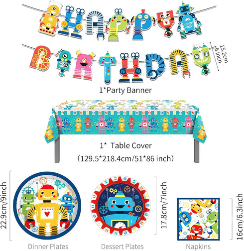 Pack 34 Set LaVenty Robot Birthday Party - Piece Including Banner, Plates, Napkins & Decorations