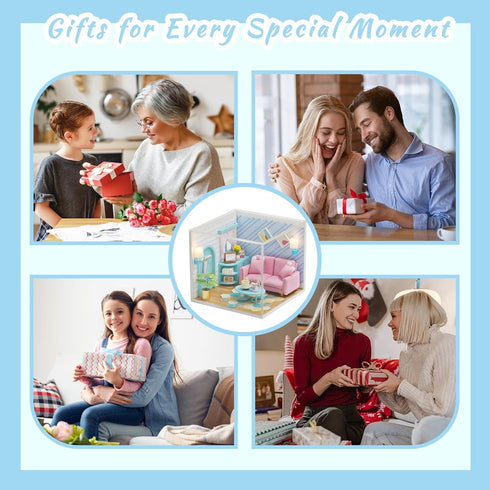 Kisoy Dollhouse Miniature with Furniture Kit - DIY 3D Wooden House Kit, Small Apartment Style with LED, Gift