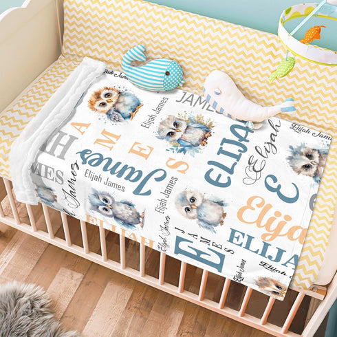 Novusopt Custom Blanket with Name Owl Blanket Personalized Baby Blankets for Girls Boys Receiving Baby Blanket Baby Boy