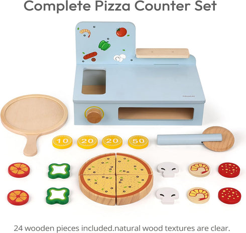 Set 3-6 Counter 24 Pillowhale Wooden Pizza Play for Kids Slice and Serve Pretend Play Food with Hook-and-Loop Cutting