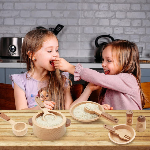 WHOHOLL Wooden Kitchen Sets for Kids, Play Kitchen Accessories, Toddler Cooking Toys Ages 3-5, Montessori Tools Gifts