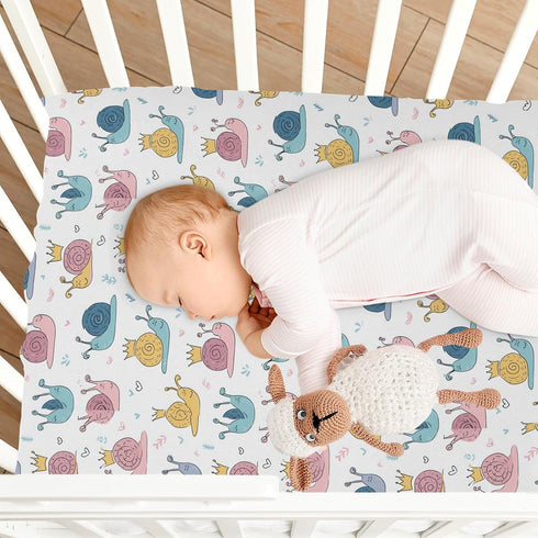 Vdsrup 39 27 5In Crib Sheets for Boys Girl Cute Snails Neutral Mini Crib Mattress Sheets Fitted, Crowns Toddler Baby
