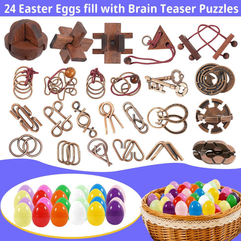 Mojimky 24pcs Easter Egg Fillers with Brain Teaser Puzzles Toys, Easter Basket Stuffers for Teens, Eggs Hunt Games