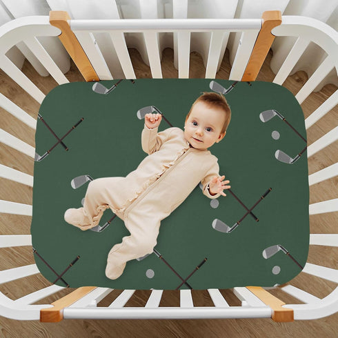 Mazeann 52" 28" 9" Sports Golf Ball Green Crib Sheets Soft Breathable Fitted Baby Crib Sheets Mattress Cover for Girls