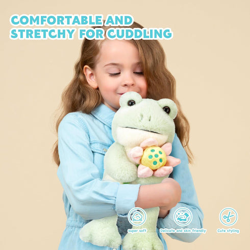 IKASA 13.5" Frog Stuffed Animals Plush Toys, Cute Soft Cuddly Gift for Family Kids