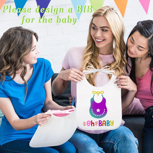50 DIY Baby Bibs Set, Includes 25 White Feeder Bibs and 24 Fabric Markers for Baby Shower Game