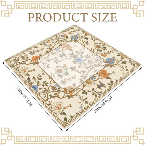 Sonwyoung 22 Inch Set Mini Chinoiserie Mahjong Mat for Travel Beige and White Floral Mahjong Mat Cute Small Domino
