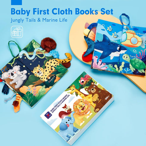 hahaland 2PCS 0-6 Tummy 0-12 Baby Books for Baby Shower Gifts - - Baby Toys Months - Touch & Feel Time Sensory Soft