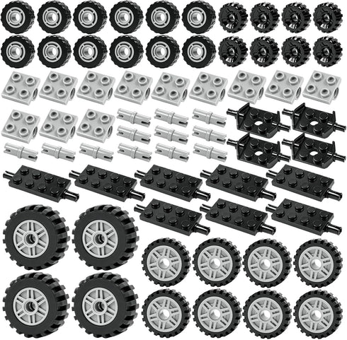 BroTex Wheels and Axles Building Blocks Set, Vehicle Truck Tires Compatible with