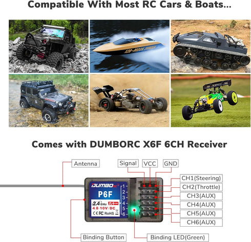 2 P6F 6 2.4GHz X4 X5 X6 DUMBORC Pcs Channels RC Receiver for DUMBORC RC Car Boat