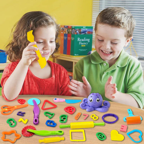 55 PCS Playdough Tools Set for Kids, Play Dough Accessories, Plastic Playdough Cutters, Rollers, and Dough Scissors