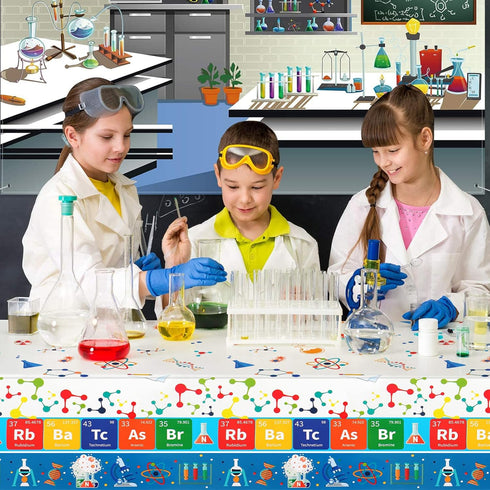 PHOGARY Science Tablecloths 3 PCS Plastic Laboratory Party Table Covers for Kids Birthday Science Party, 51 x 86 Inches