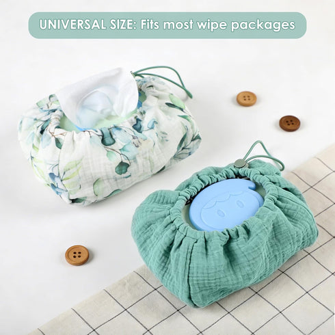 Packages, (2 Baby Wipes Cover, One Size Fits All Wipes Muslin Cotton Tissue Cover for Diaper Bag, Nursery& Changing