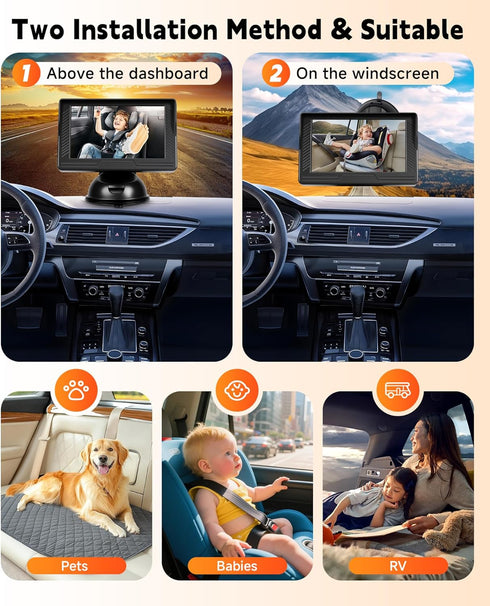 Rimoody 4.3'' 360 Baby Car Camera for Backseat, HD Display Baby Car Mirror with Night Vision Feature, Wide View Angle