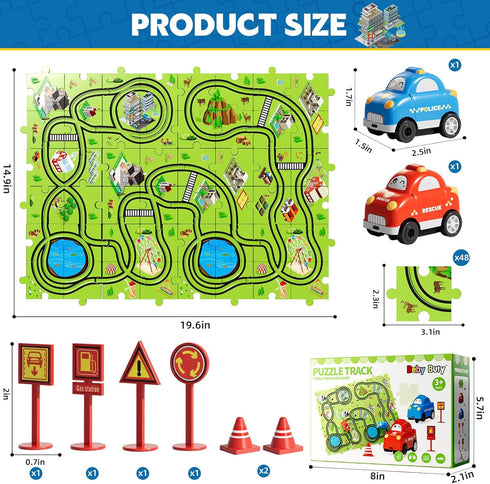 Beby Buty 48PCS Set 3 4 5 6 3-5 4-6 Puzzle Race Track Car for Toddlers Kids Boys, Toddler Toys Birthday Gifts for Years